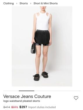 Versace Jeans Collection Black Pleated Skort with Logo Waistband- never worn.